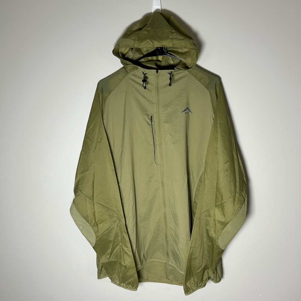 Nike Trail Areez Running Windrunner Mens Large Green Hooded Jacket FN4002-276